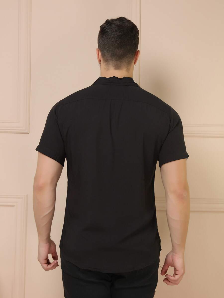 Camisa Masculina Manga Curta De Botão Lisa em viscose Balli