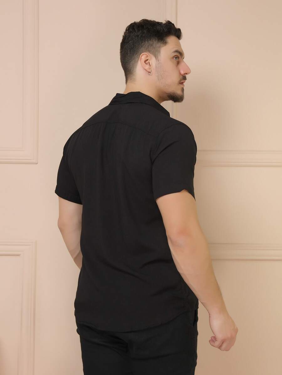 Camisa Masculina Manga Curta De Botão Lisa em viscose Balli