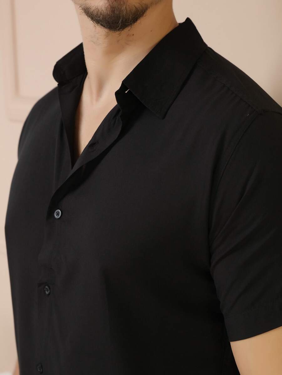 Camisa Masculina Manga Curta De Botão Lisa em viscose Balli