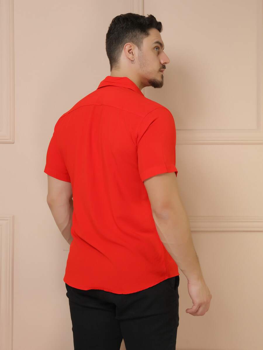 Camisa Masculina Manga Curta De Botão Lisa em viscose Balli