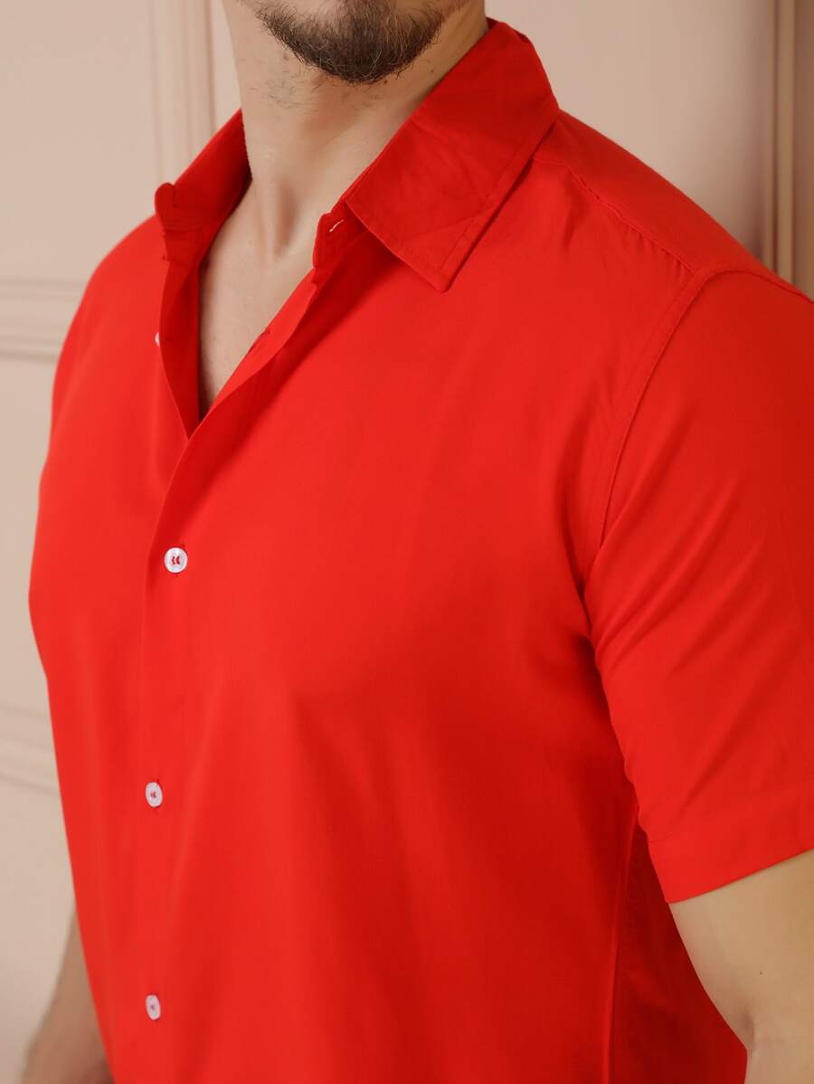 Camisa Masculina Manga Curta De Botão Lisa em viscose Balli