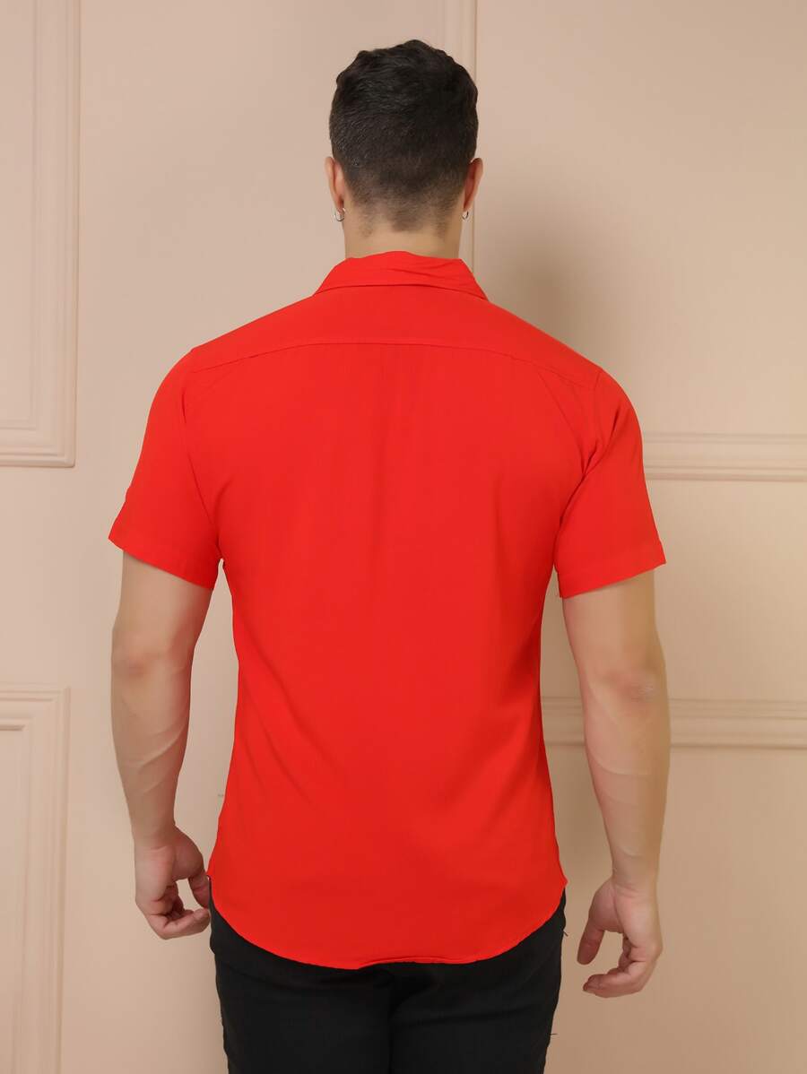 Camisa Masculina Manga Curta De Botão Lisa em viscose Balli