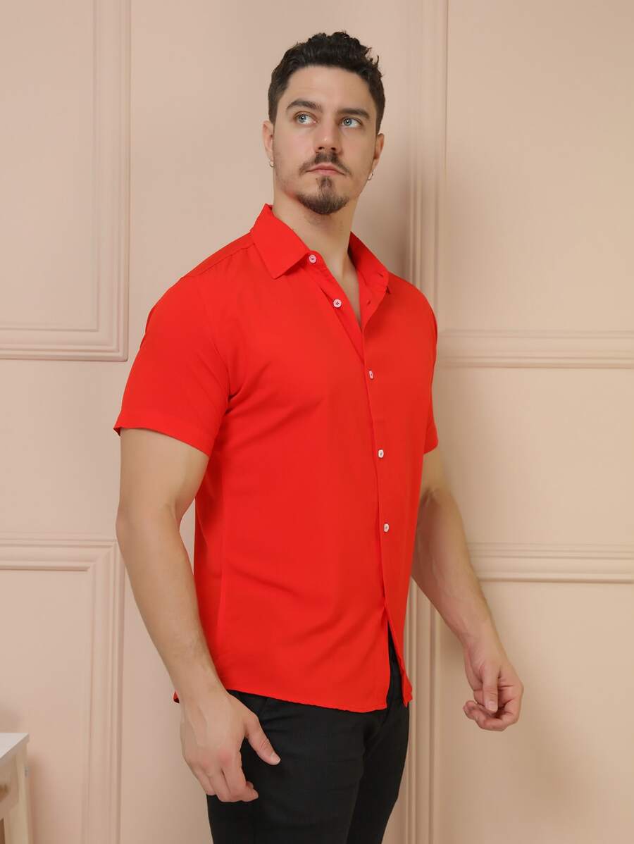 Camisa Masculina Manga Curta De Botão Lisa em viscose Balli