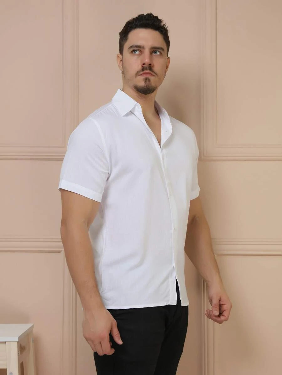 Camisa Masculina Manga Curta De Botão Lisa em viscose Balli