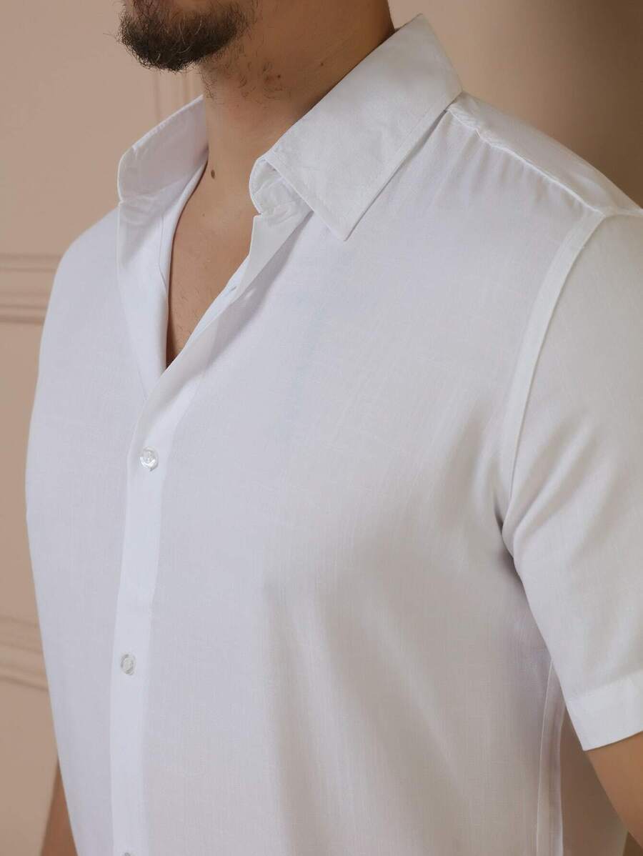 Camisa Masculina Manga Curta De Botão Lisa em viscose Balli