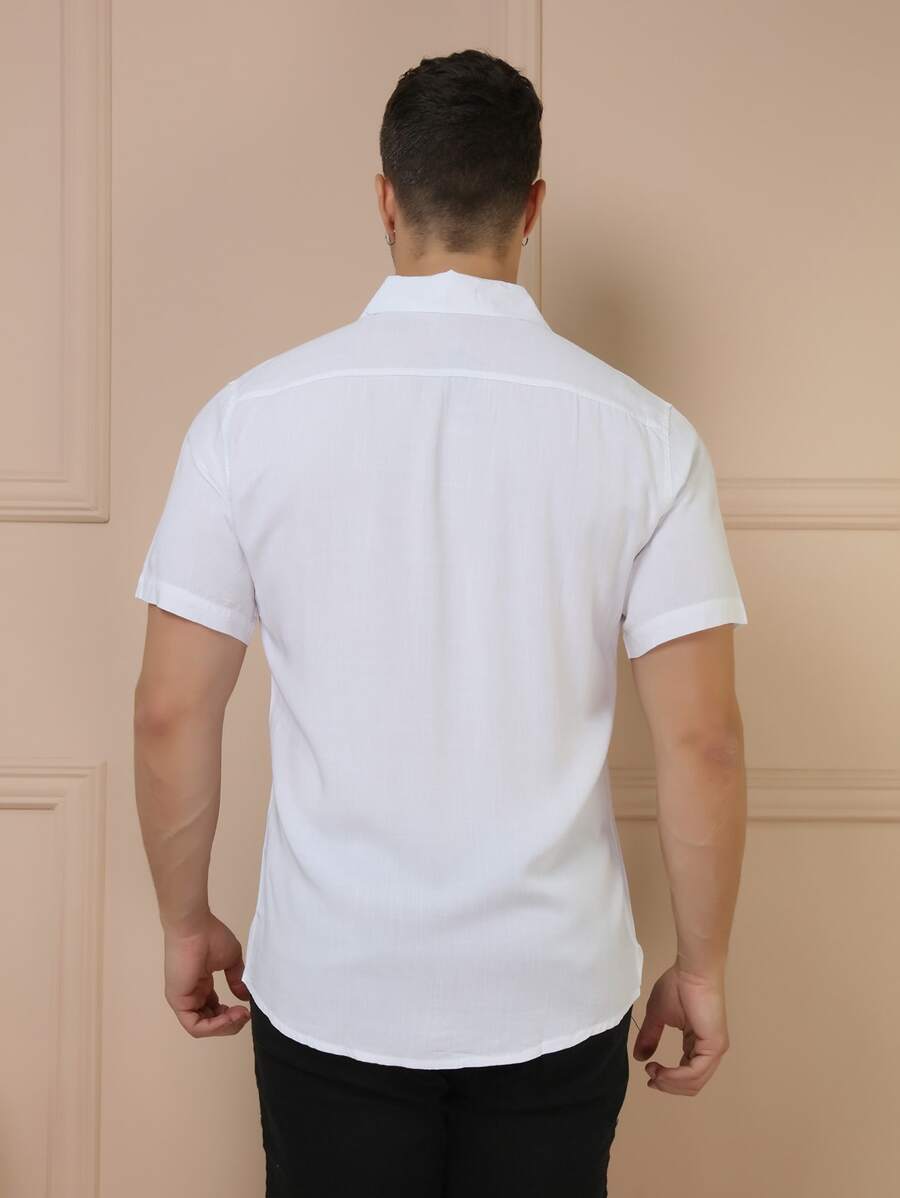 Camisa Masculina Manga Curta De Botão Lisa em viscose Balli