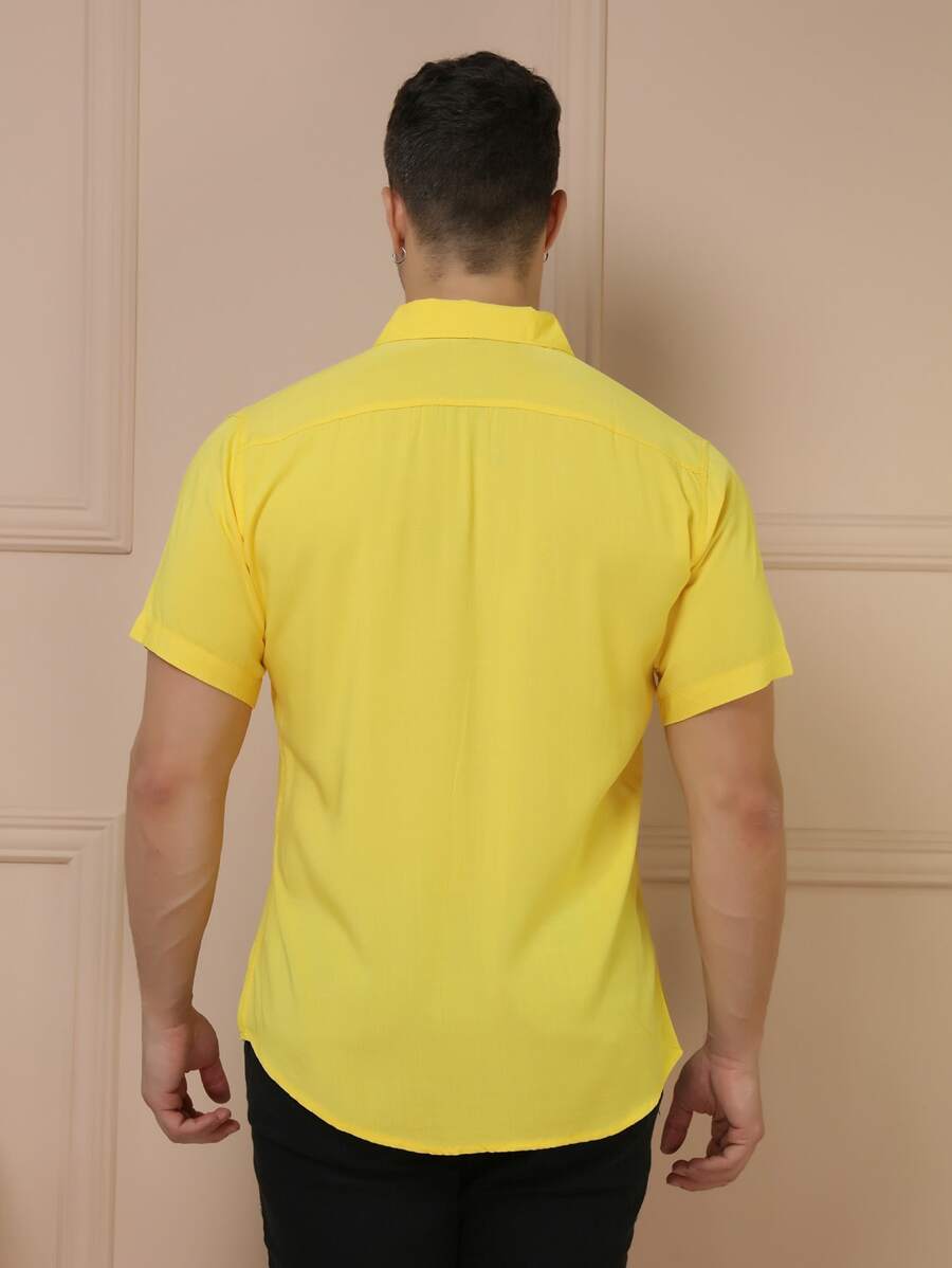 Camisa Masculina Manga Curta De Botão Lisa em viscose Balli