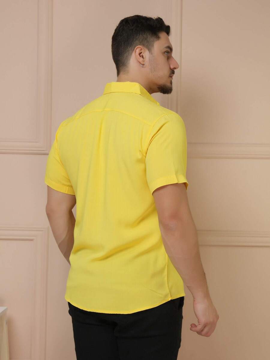 Camisa Masculina Manga Curta De Botão Lisa em viscose Balli