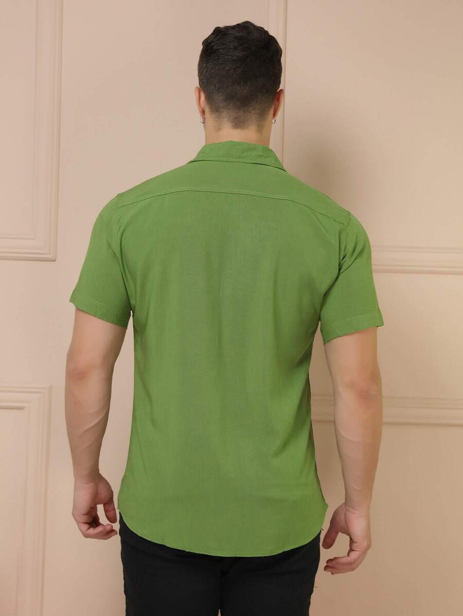 Camisa Masculina Manga Curta De Botão Lisa em viscose Balli