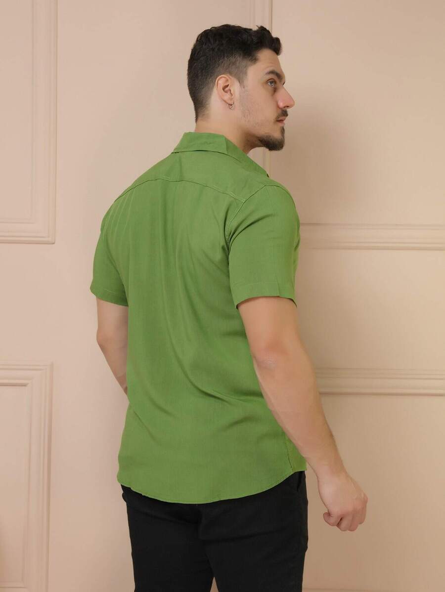 Camisa Masculina Manga Curta De Botão Lisa em viscose Balli