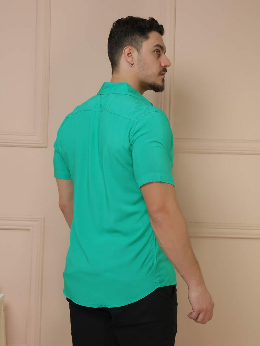 Camisa Masculina Manga Curta De Botão Lisa em viscose Balli