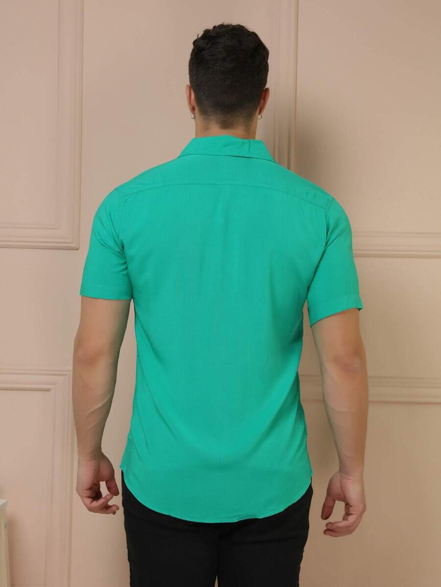 Camisa Masculina Manga Curta De Botão Lisa em viscose Balli