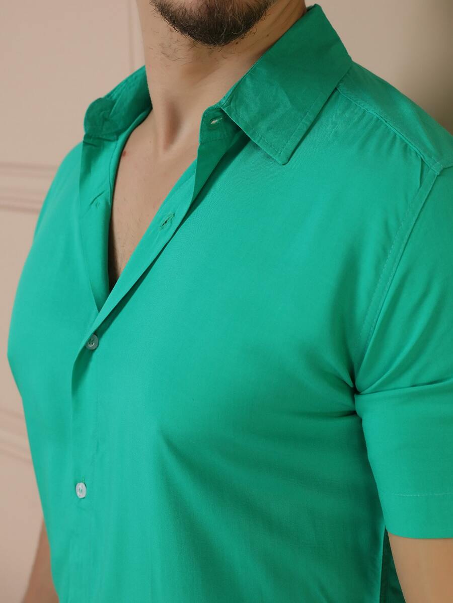 Camisa Masculina Manga Curta De Botão Lisa em viscose Balli