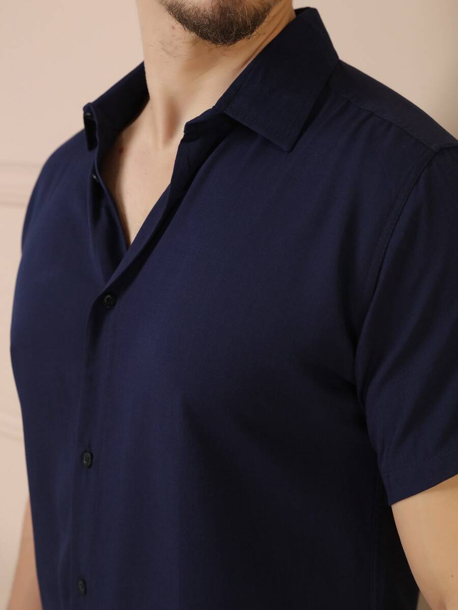 Camisa Masculina Manga Curta De Botão Lisa em viscose Balli