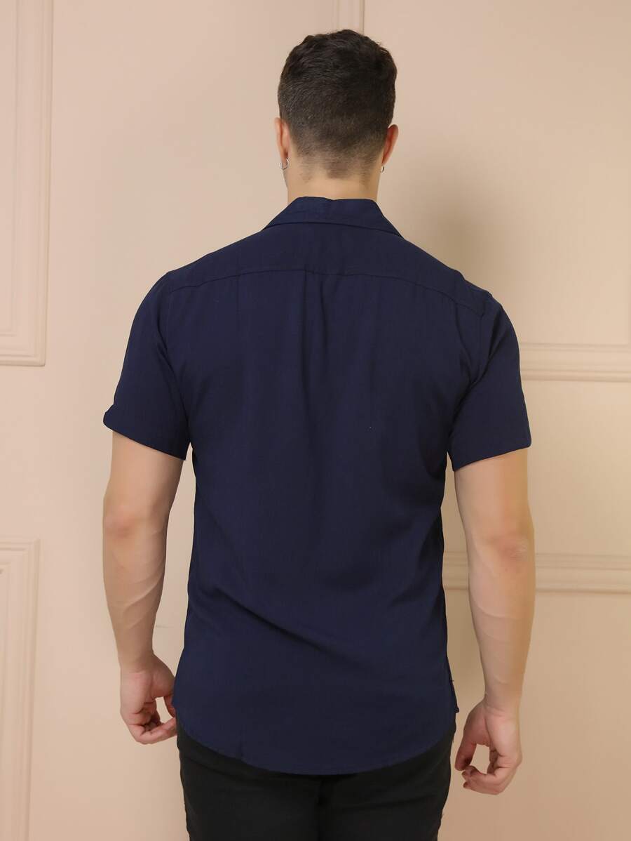 Camisa Masculina Manga Curta De Botão Lisa em viscose Balli