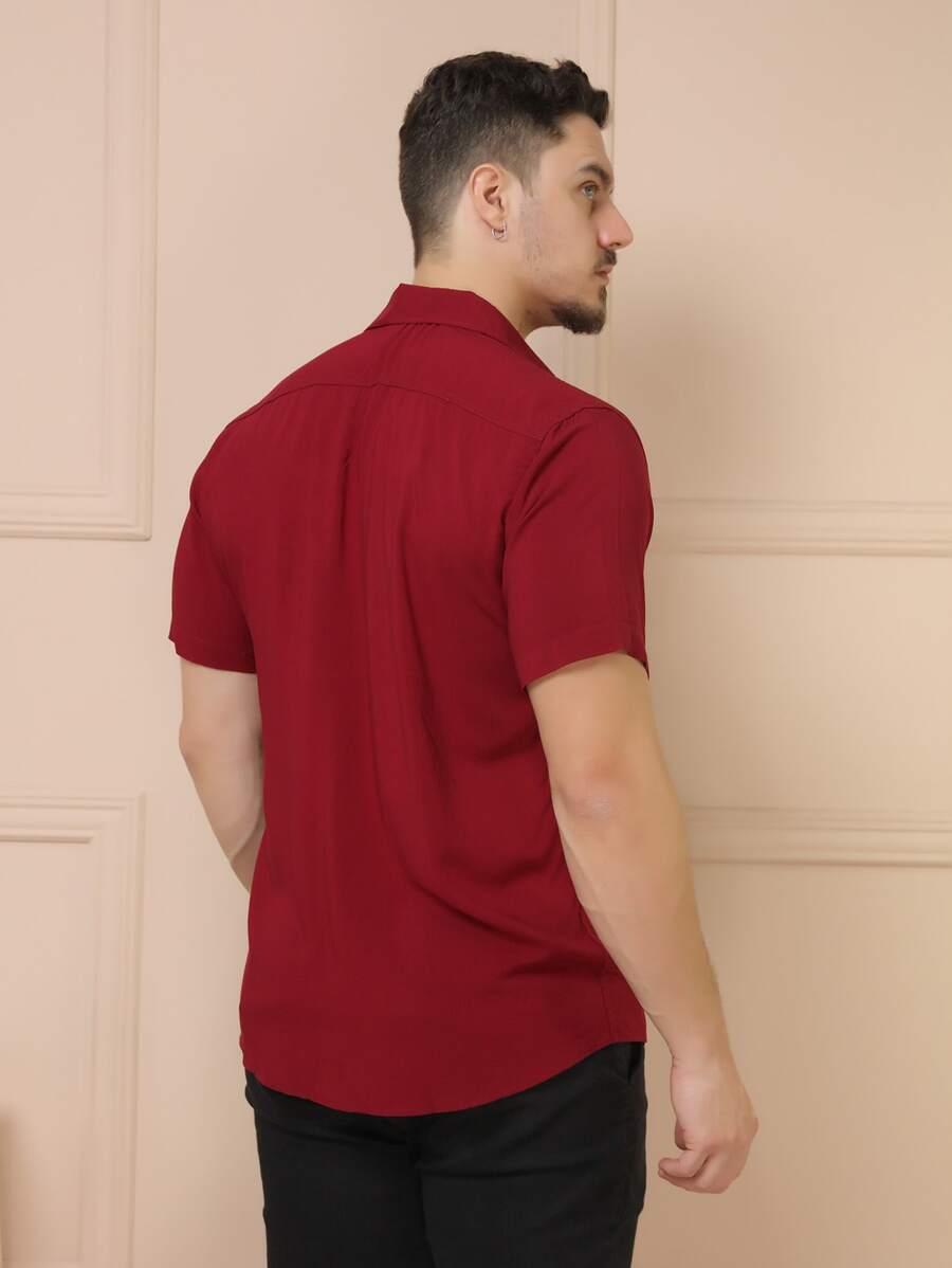 Camisa Masculina Manga Curta De Botão Lisa em viscose Balli