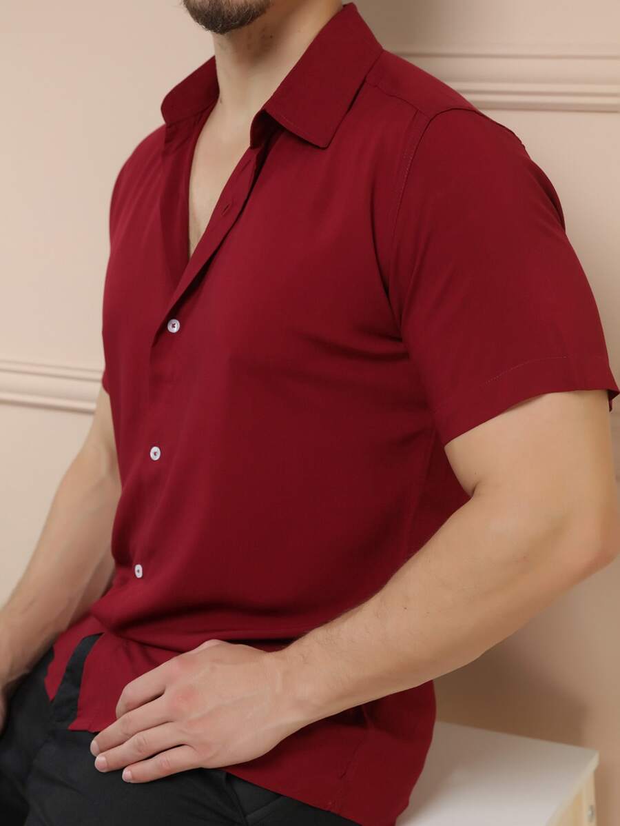 Camisa Masculina Manga Curta De Botão Lisa em viscose Balli