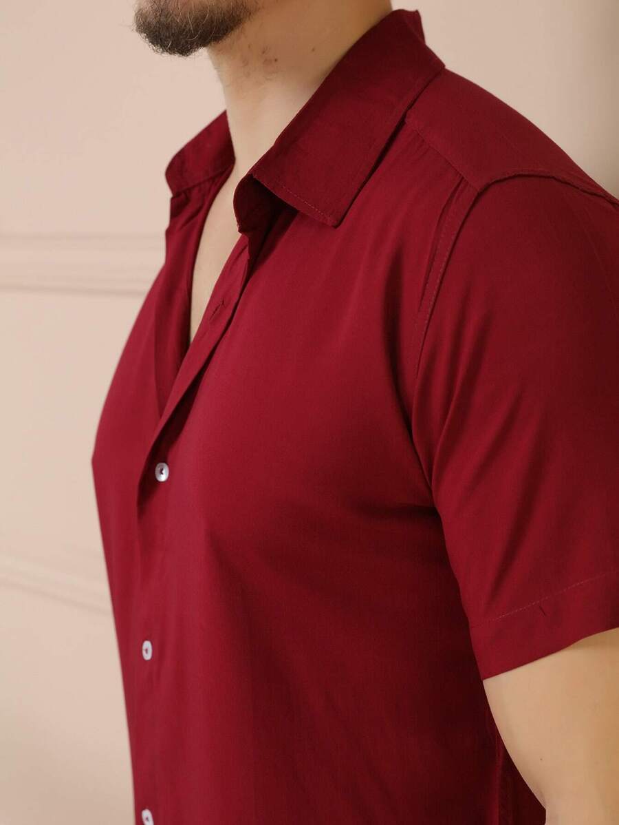 Camisa Masculina Manga Curta De Botão Lisa em viscose Balli