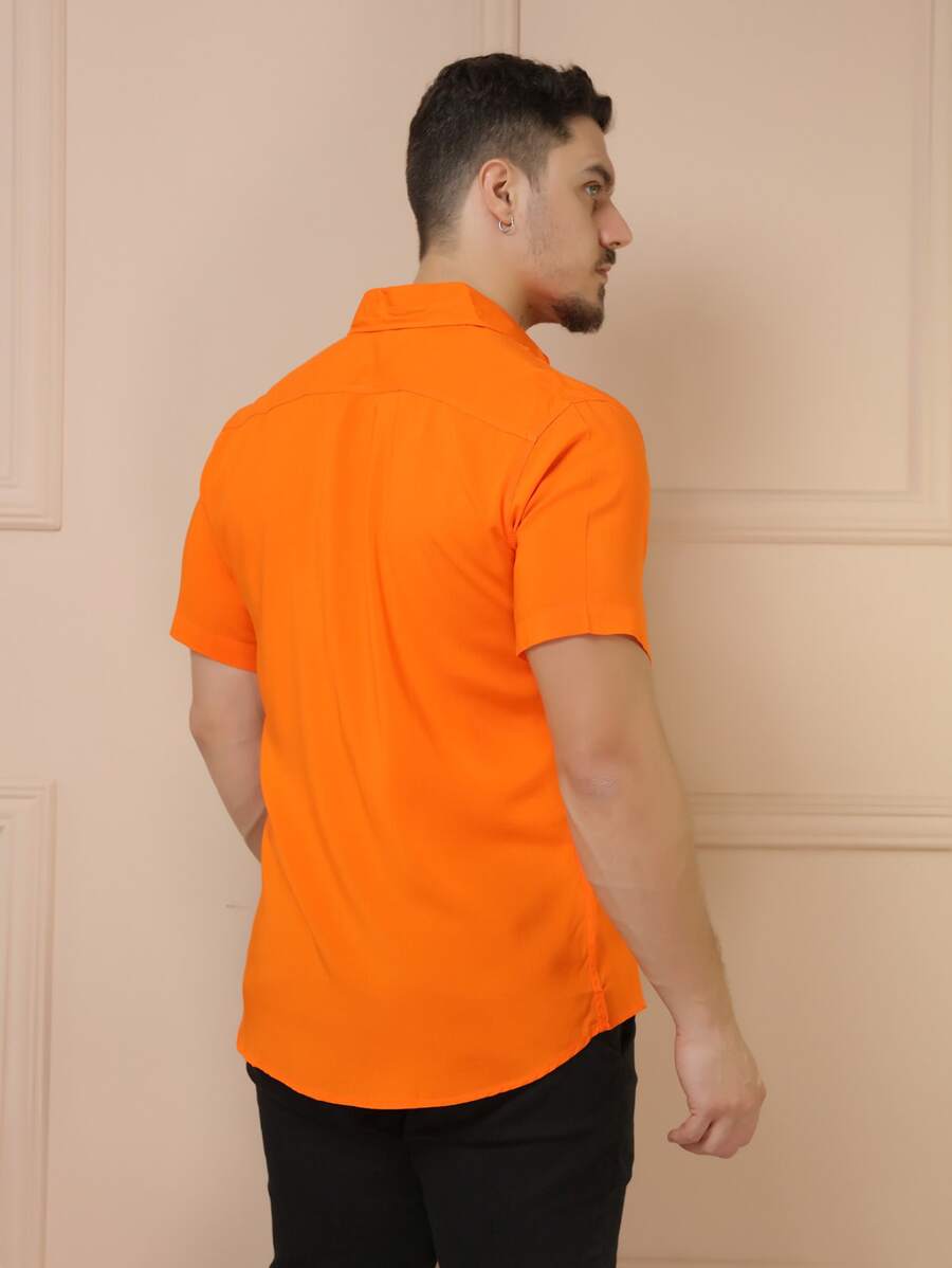 Camisa Masculina Manga Curta De Botão Lisa em viscose Balli