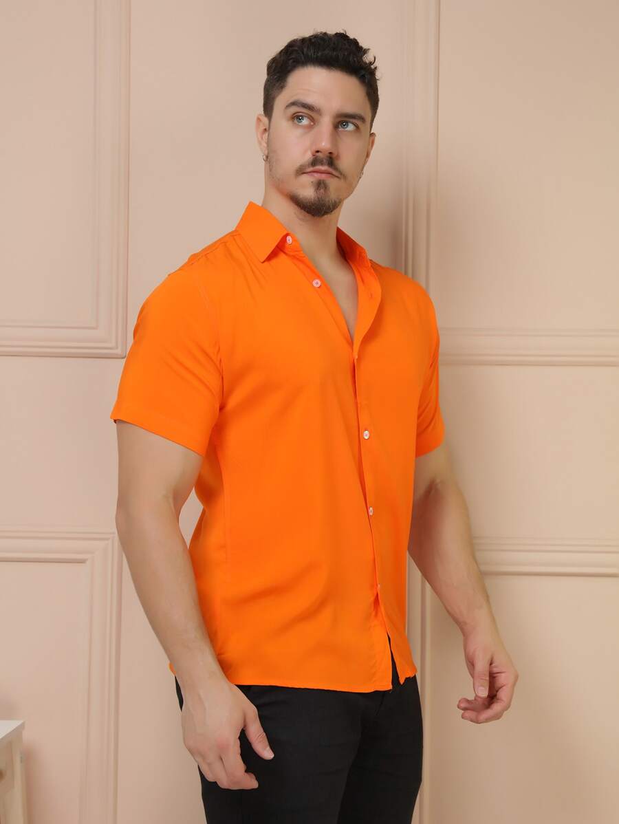 Camisa Masculina Manga Curta De Botão Lisa em viscose Balli