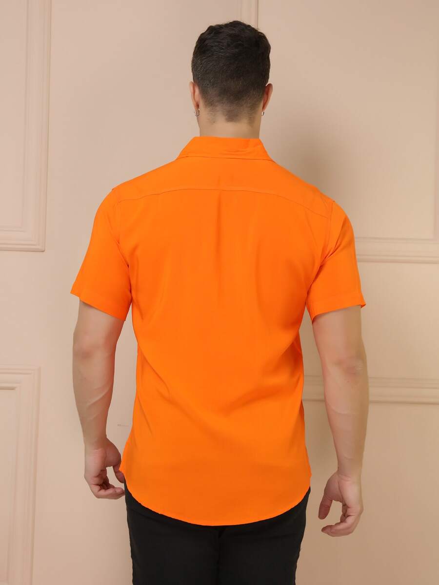 Camisa Masculina Manga Curta De Botão Lisa em viscose Balli