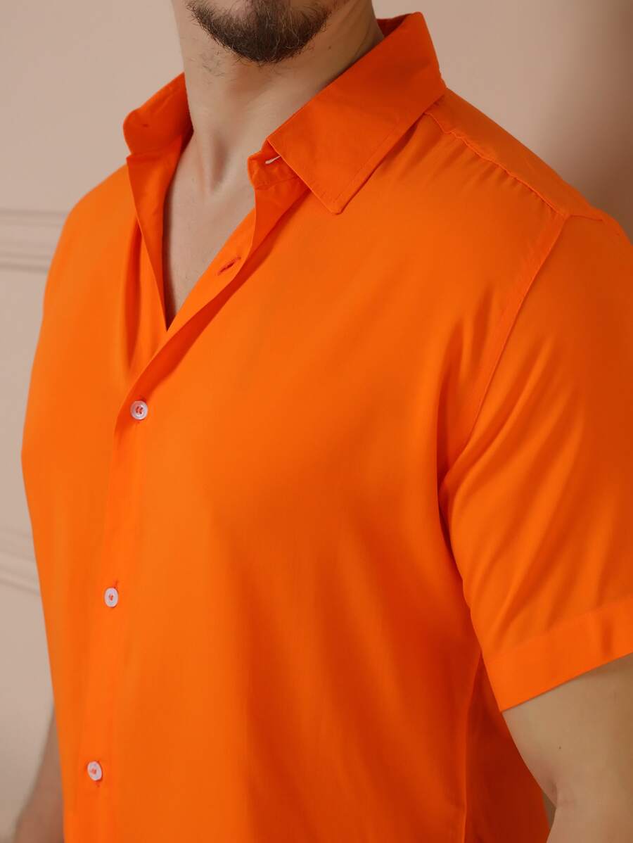 Camisa Masculina Manga Curta De Botão Lisa em viscose Balli