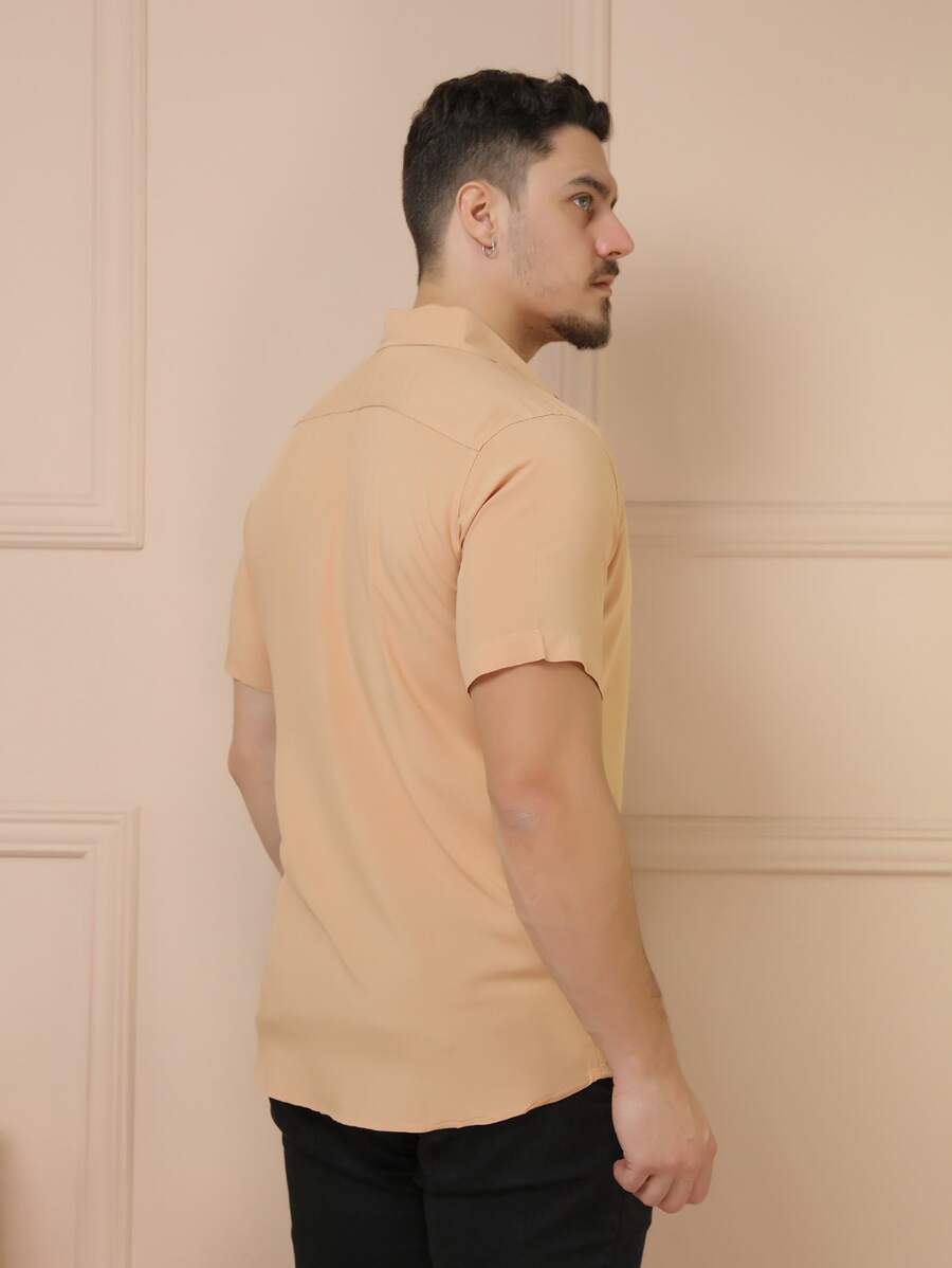 Camisa Masculina Manga Curta De Botão Lisa em viscose Balli