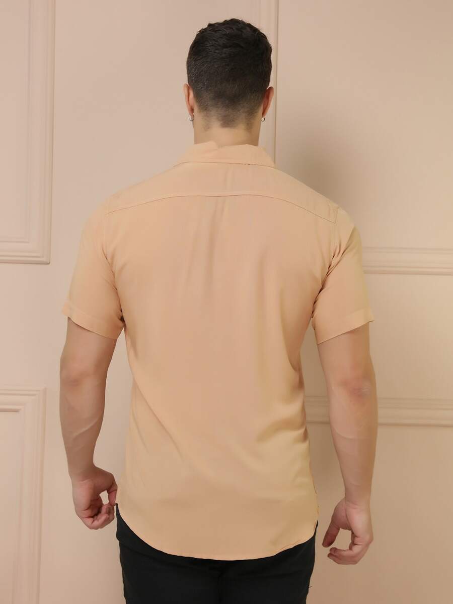 Camisa Masculina Manga Curta De Botão Lisa em viscose Balli