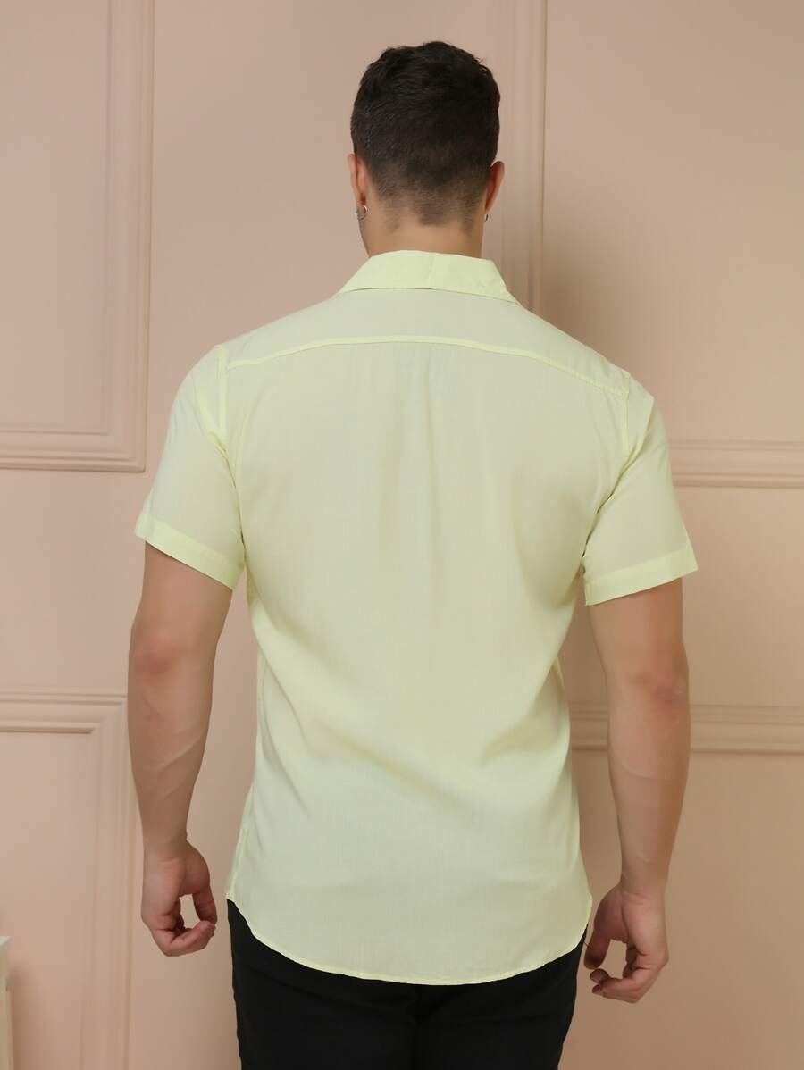 Camisa Masculina Manga Curta De Botão Lisa em viscose Balli