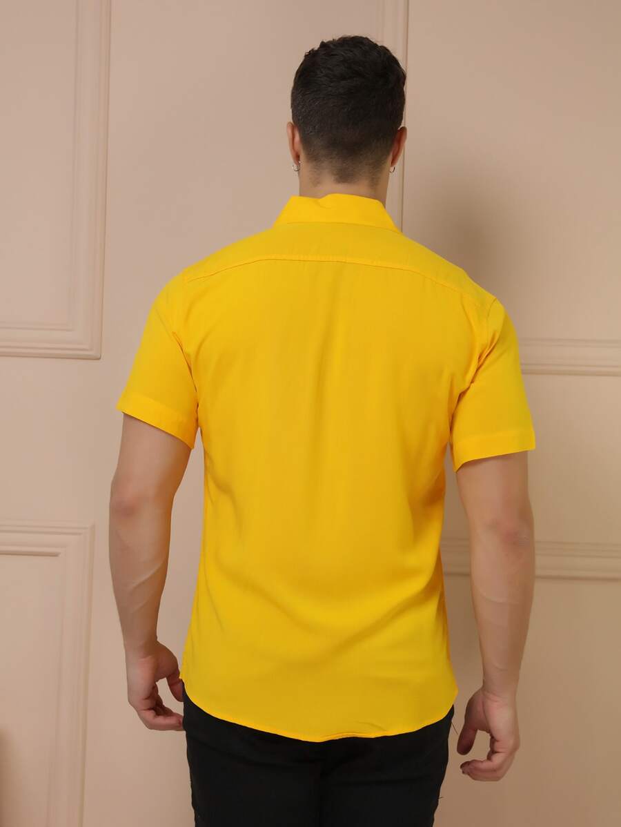 Camisa Masculina Manga Curta De Botão Lisa em viscose Balli