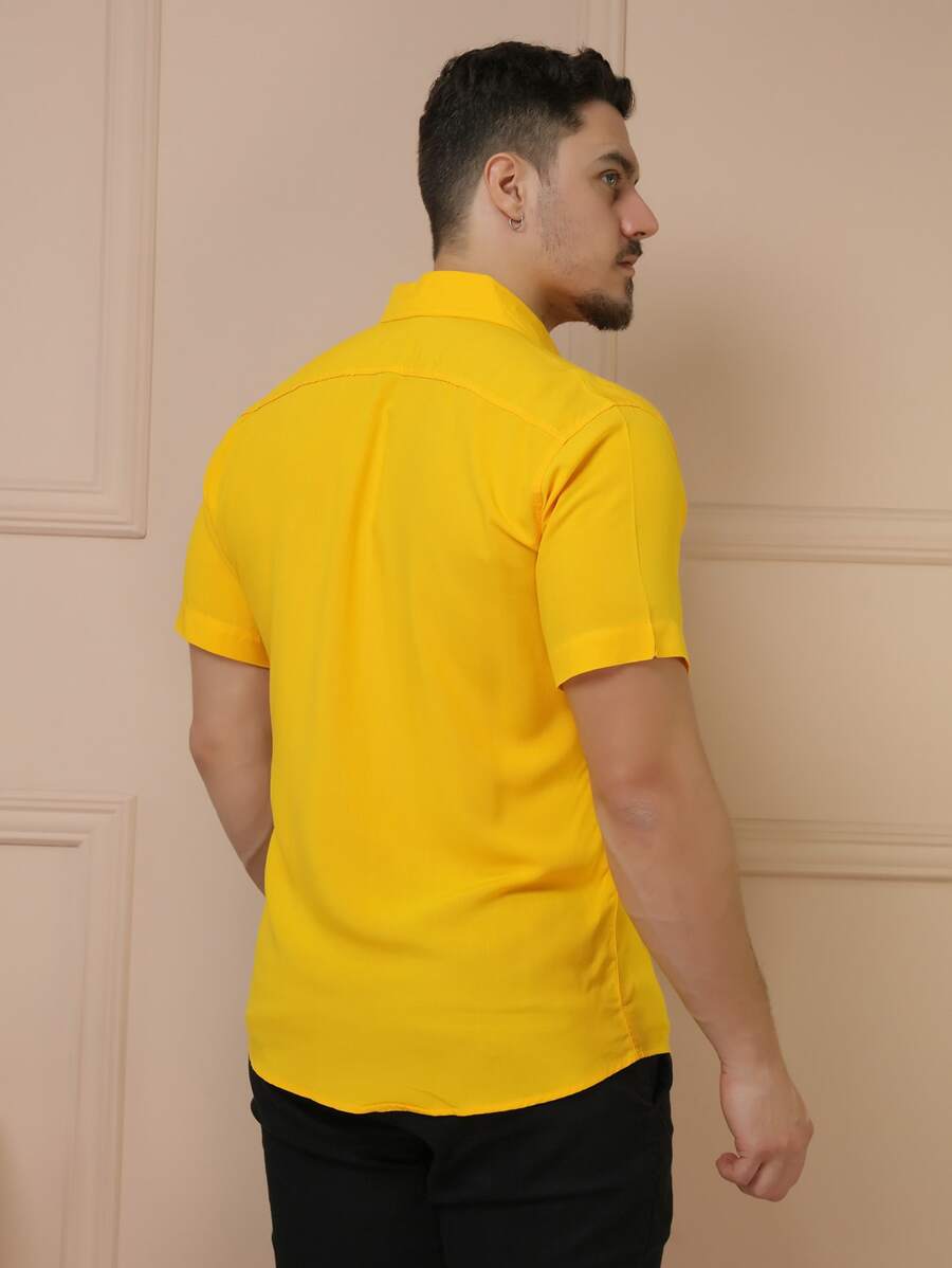 Camisa Masculina Manga Curta De Botão Lisa em viscose Balli