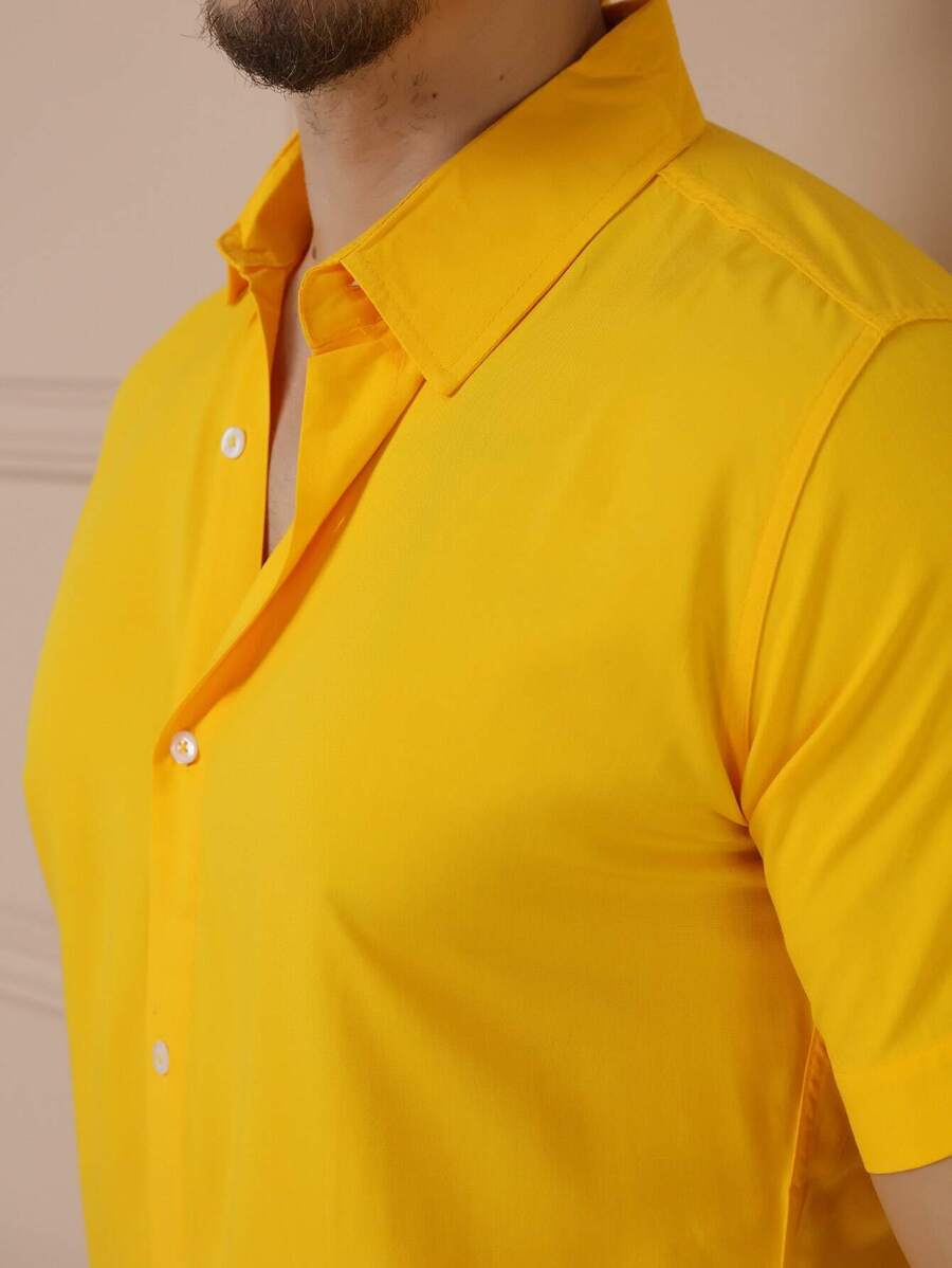 Camisa Masculina Manga Curta De Botão Lisa em viscose Balli