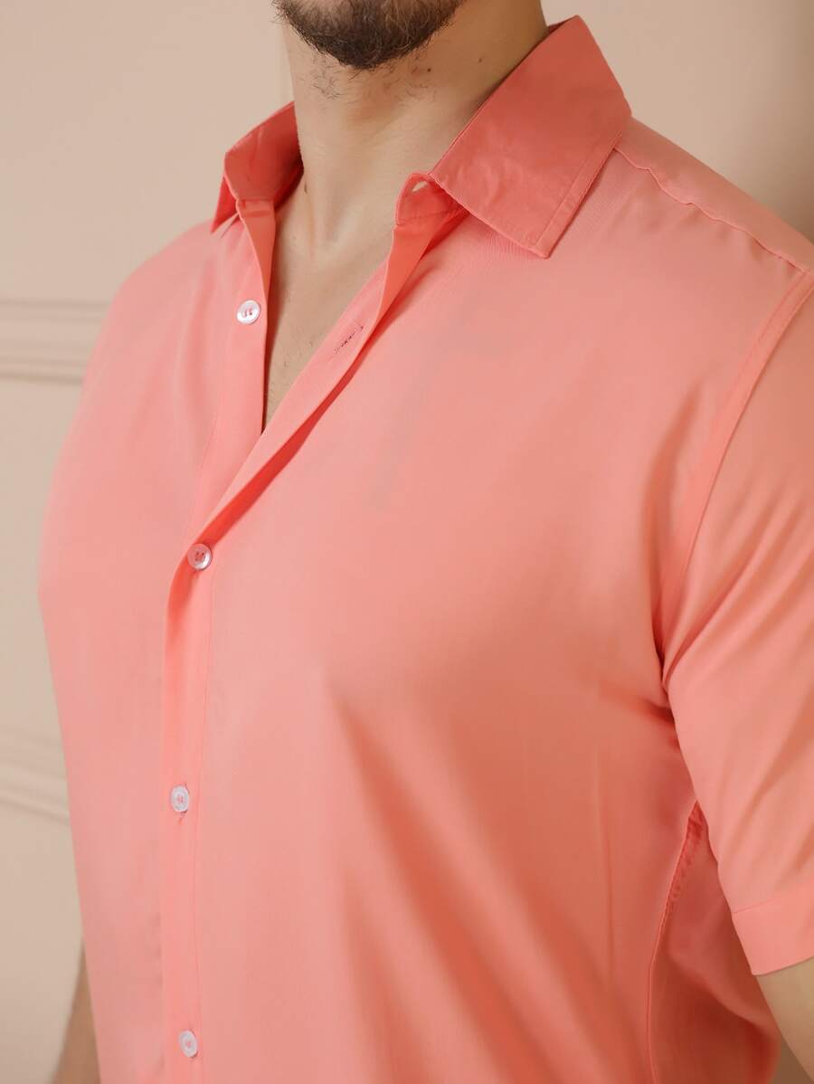 Camisa Masculina Manga Curta De Botão Lisa em viscose Balli