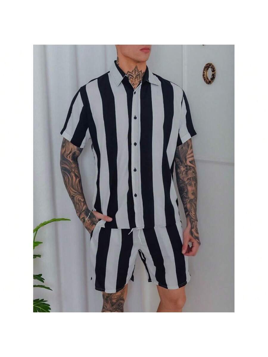 Conjunto Masculino listrada e slim fit tecido que nao amassa em viscose