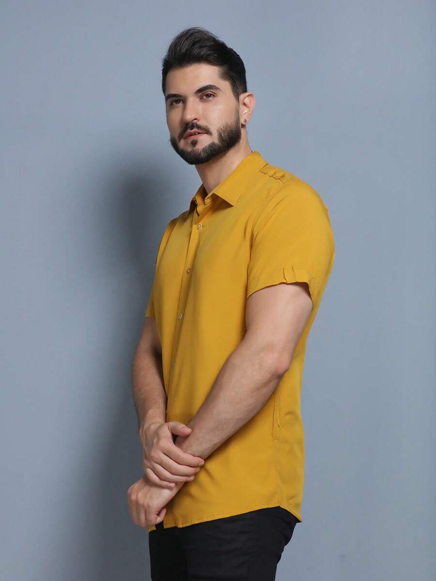 Camisa Masculina Manga Curta De Botão Lisa em viscose Balli