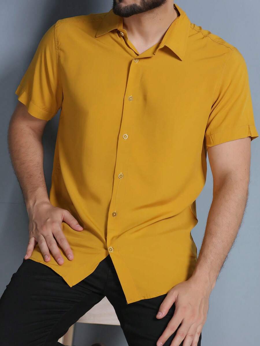 Camisa Masculina Manga Curta De Botão Lisa em viscose Balli