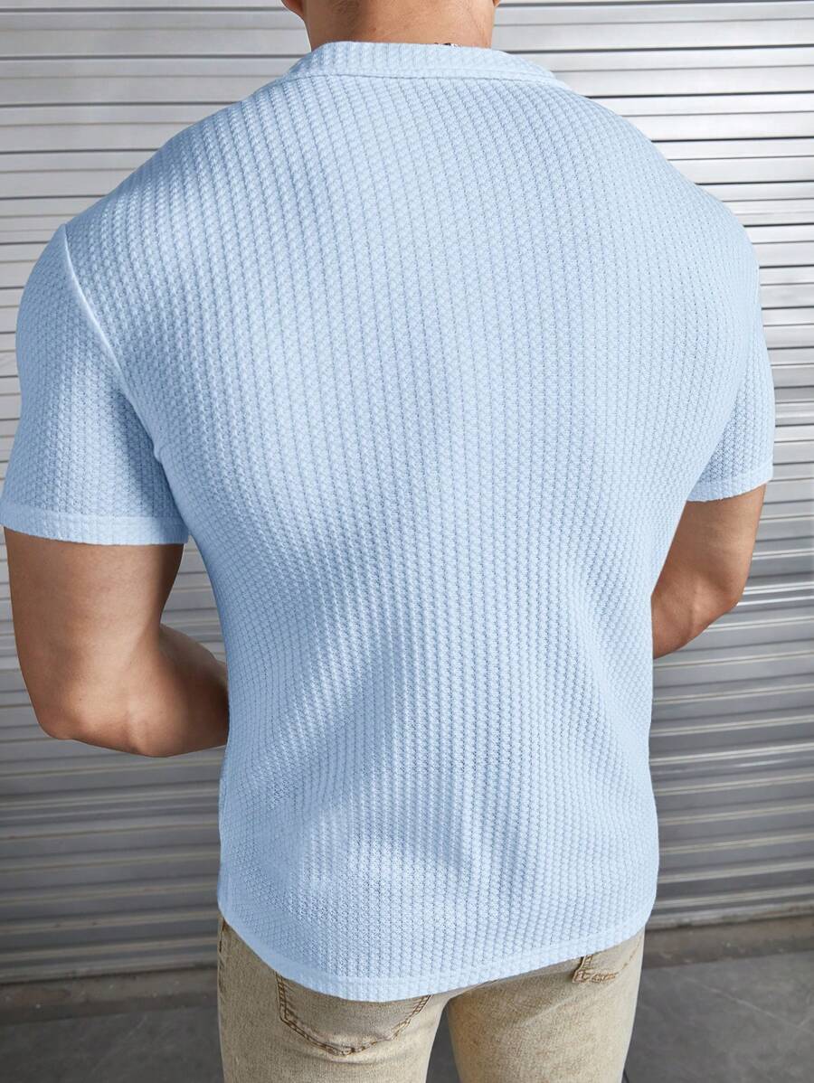 Camisa Masculina Sólido Canelado Botão Frontal