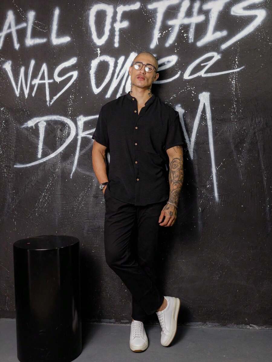 Camisa Masculina Manga Curta Gola Padre Confortável Tendencia Verão