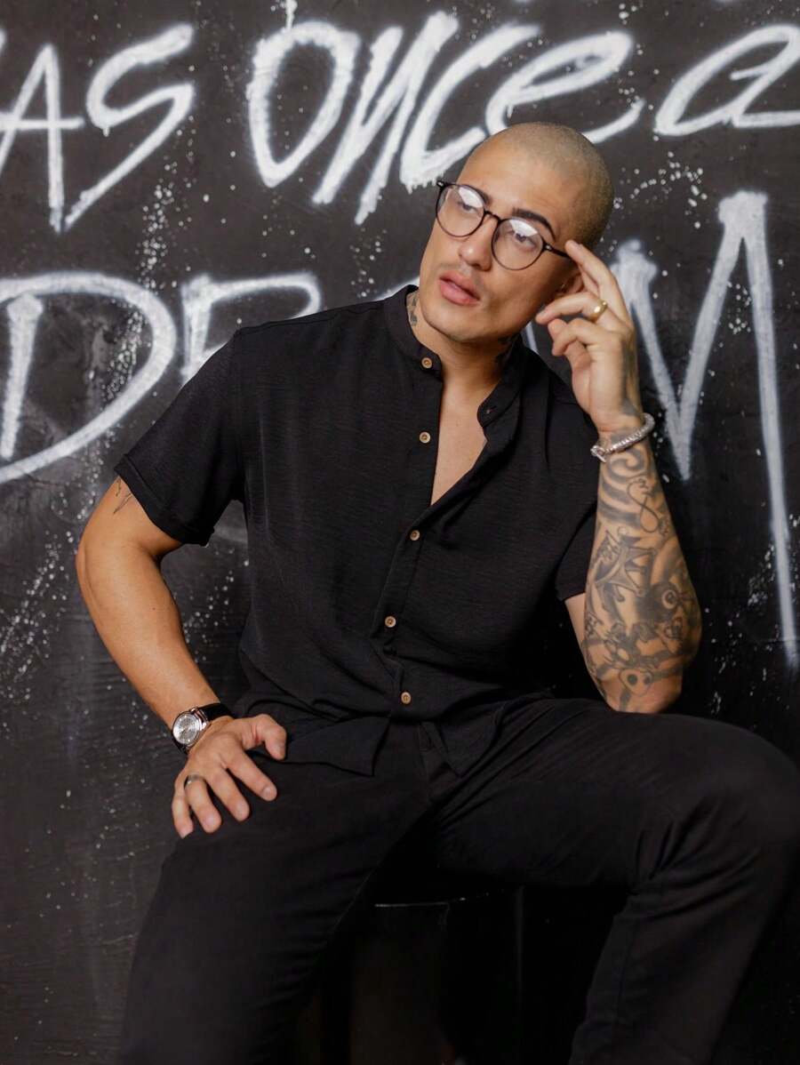 Camisa Masculina Manga Curta Gola Padre Confortável Tendencia Verão