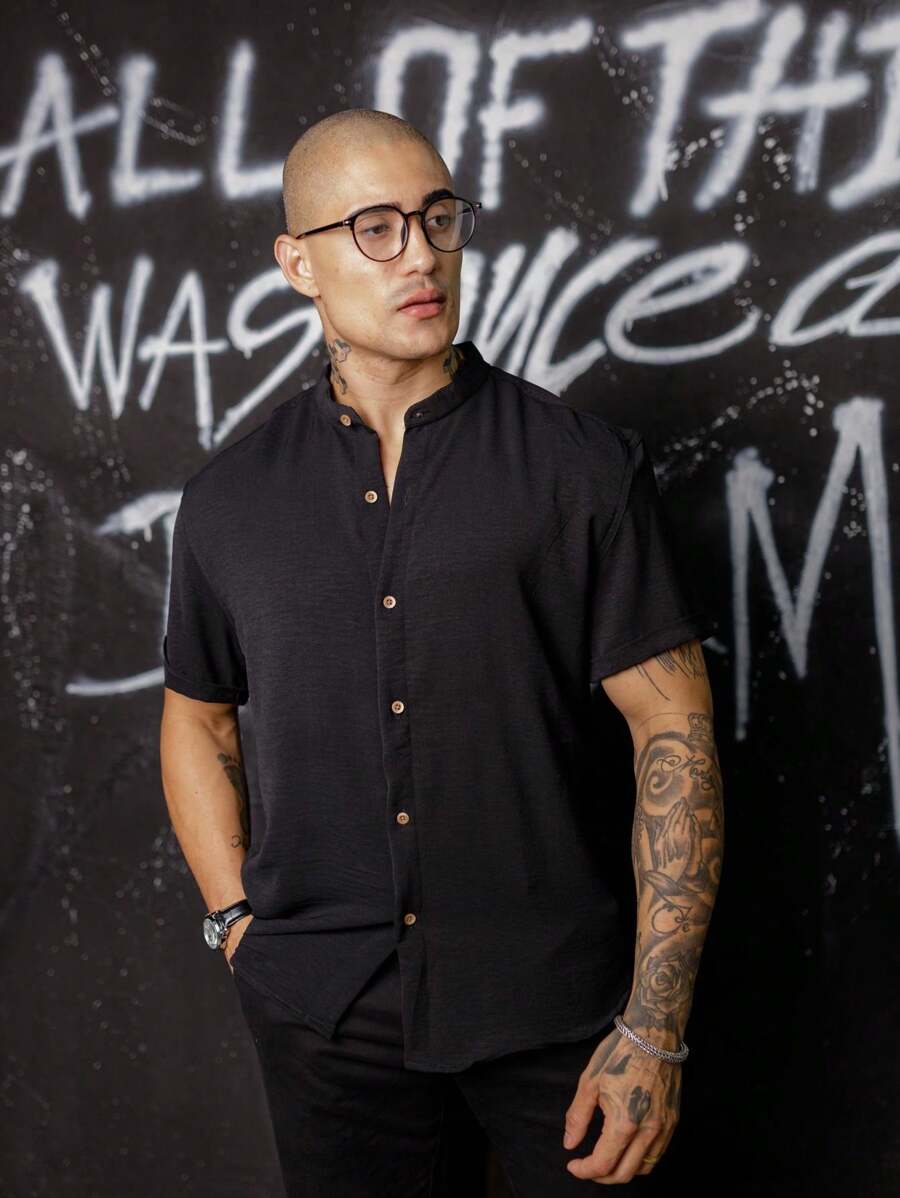 Camisa Masculina Manga Curta Gola Padre Confortável Tendencia Verão