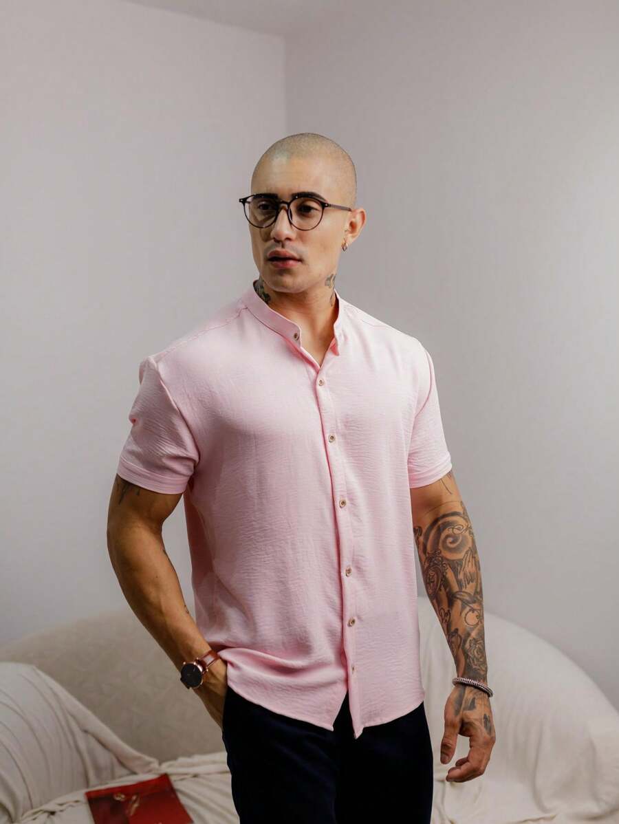 Camisa Masculina Manga Curta Gola Padre Confortável Tendencia Verão