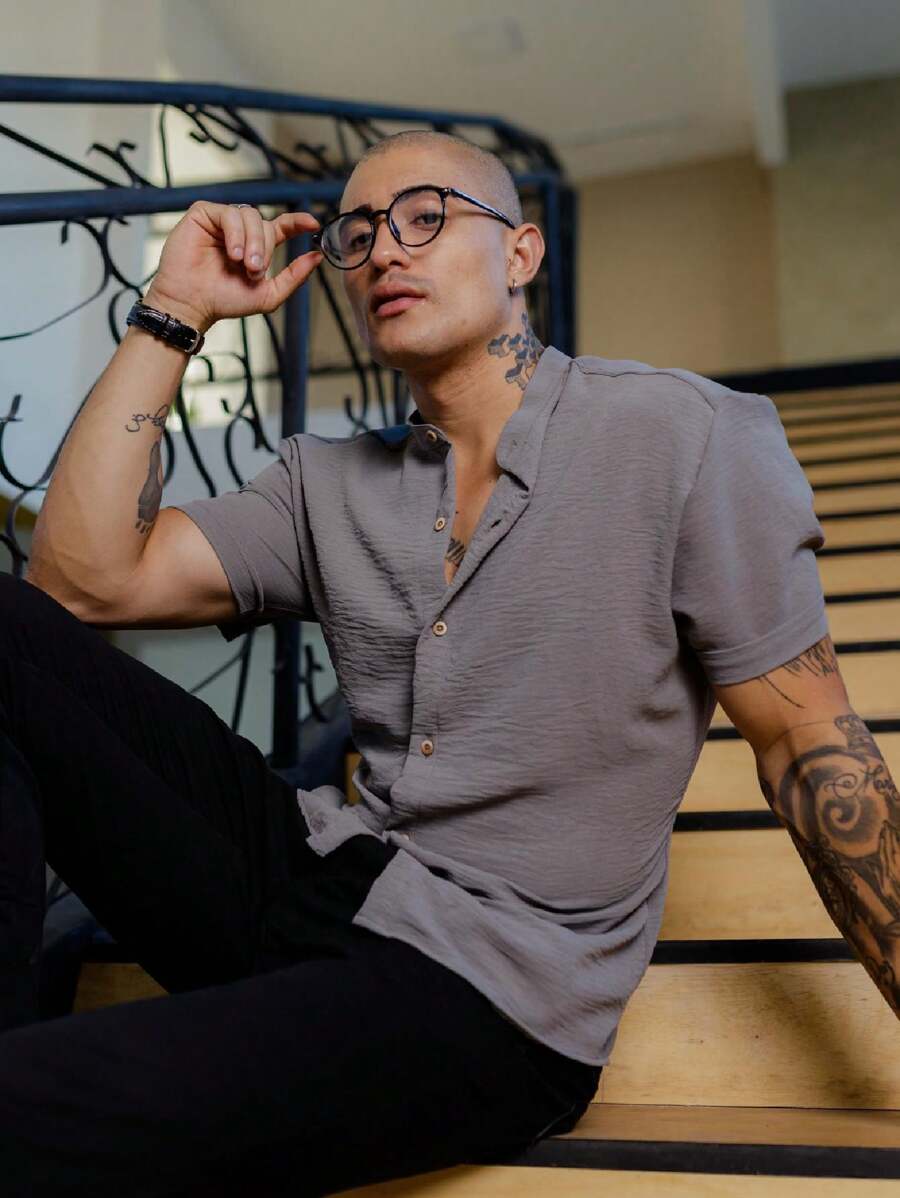 Camisa Masculina Manga Curta Gola Padre Confortável Tendencia Verão