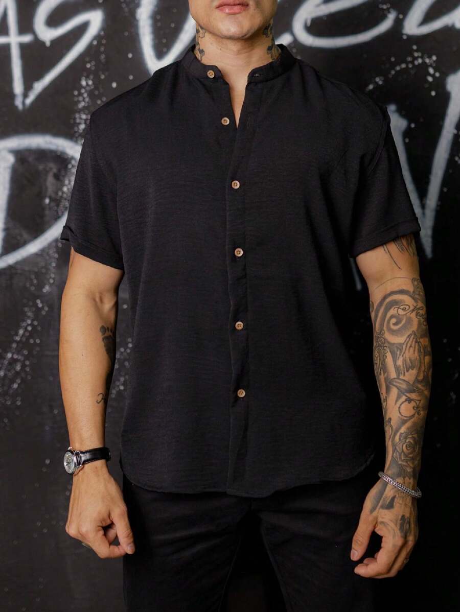 Camisa Masculina Manga Curta Gola Padre Confortável Tendencia Verão