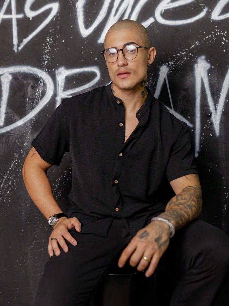 Camisa Masculina Manga Curta Gola Padre Confortável Tendencia Verão