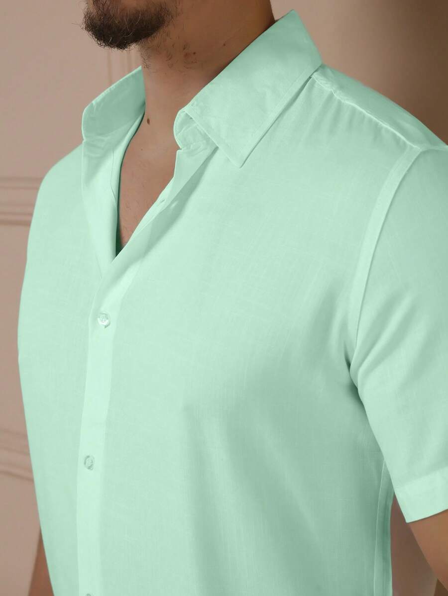 Camisa Masculina Manga Curta De Botão Lisa em viscose Balli