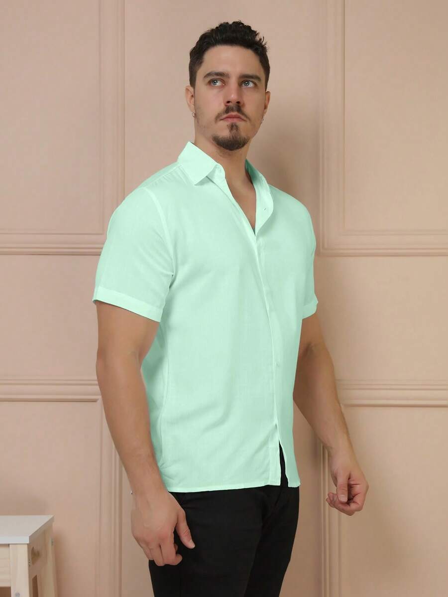 Camisa Masculina Manga Curta De Botão Lisa em viscose Balli