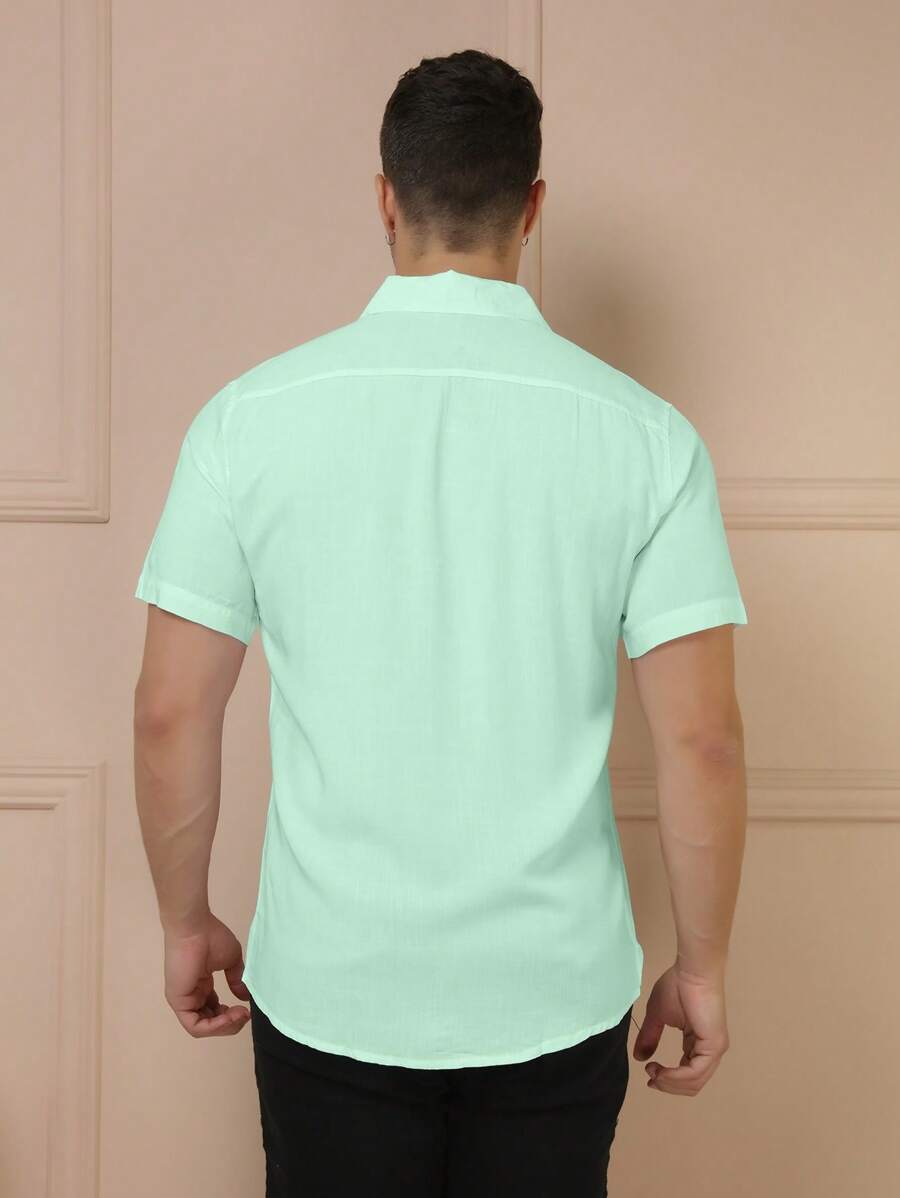 Camisa Masculina Manga Curta De Botão Lisa em viscose Balli