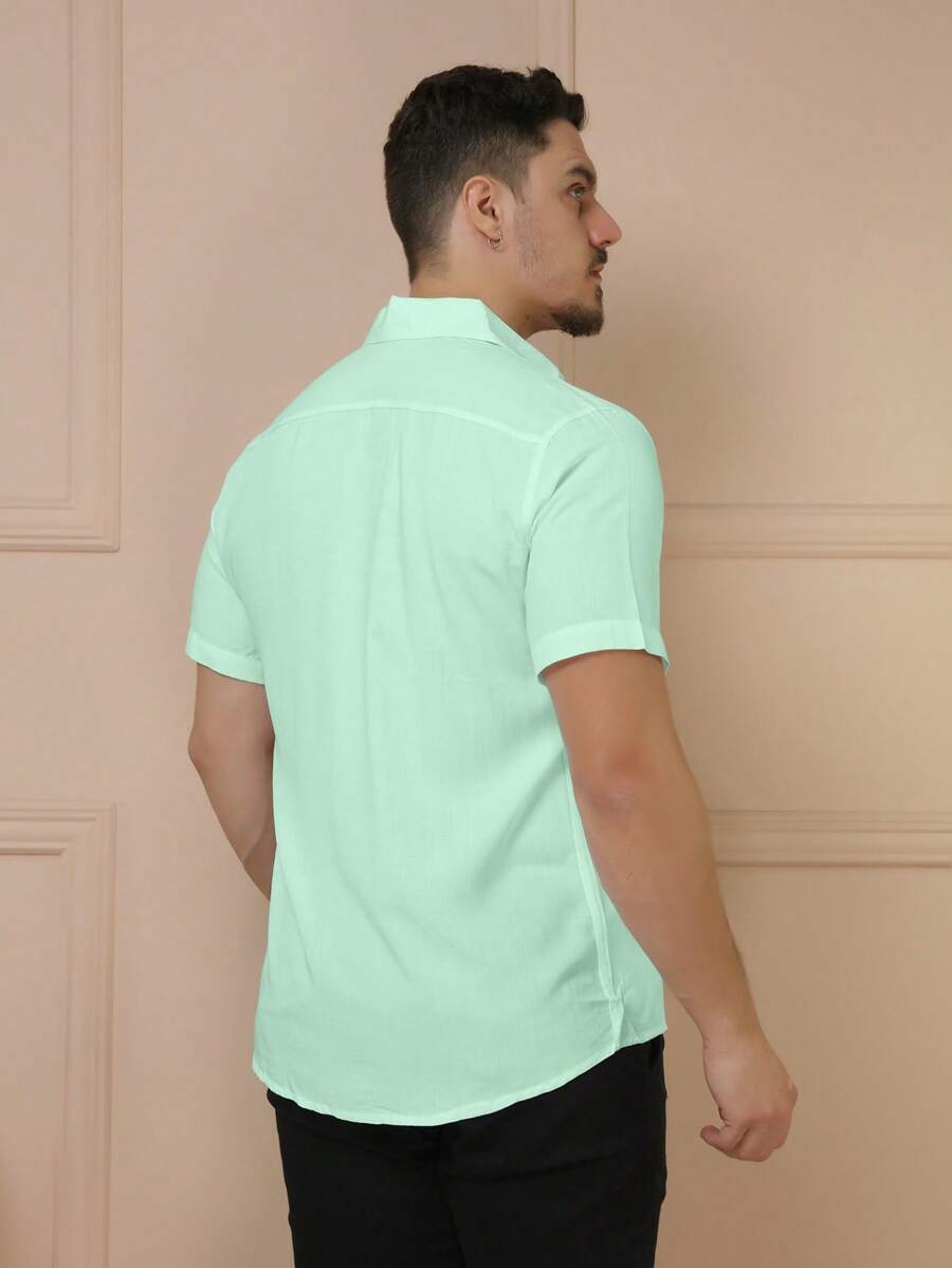 Camisa Masculina Manga Curta De Botão Lisa em viscose Balli