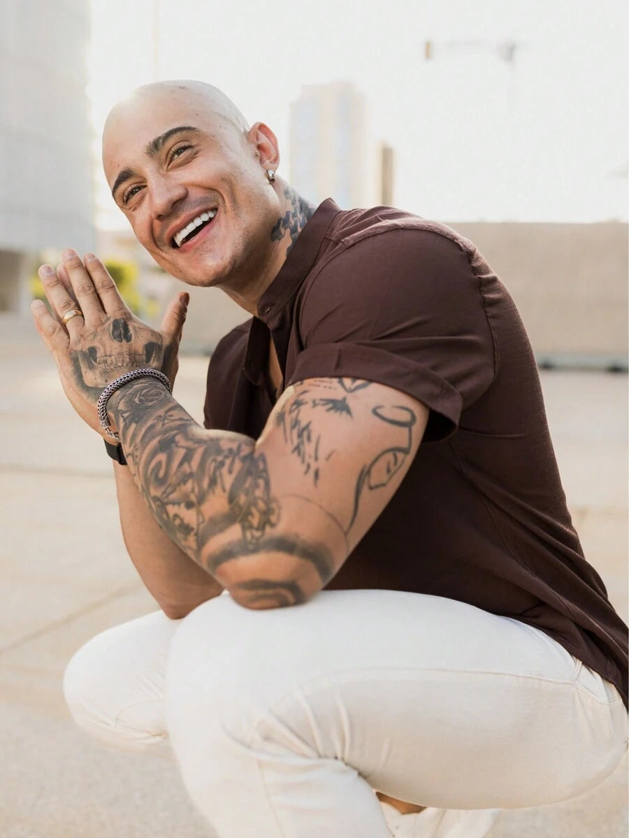 Camisa Masculina Manga Curta Gola Padre Confortável Tendencia Verão