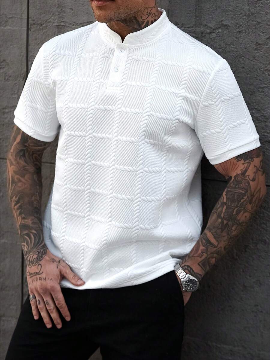 Camisa Masculina Estilo Polo de Manga Curta com Gola Padre